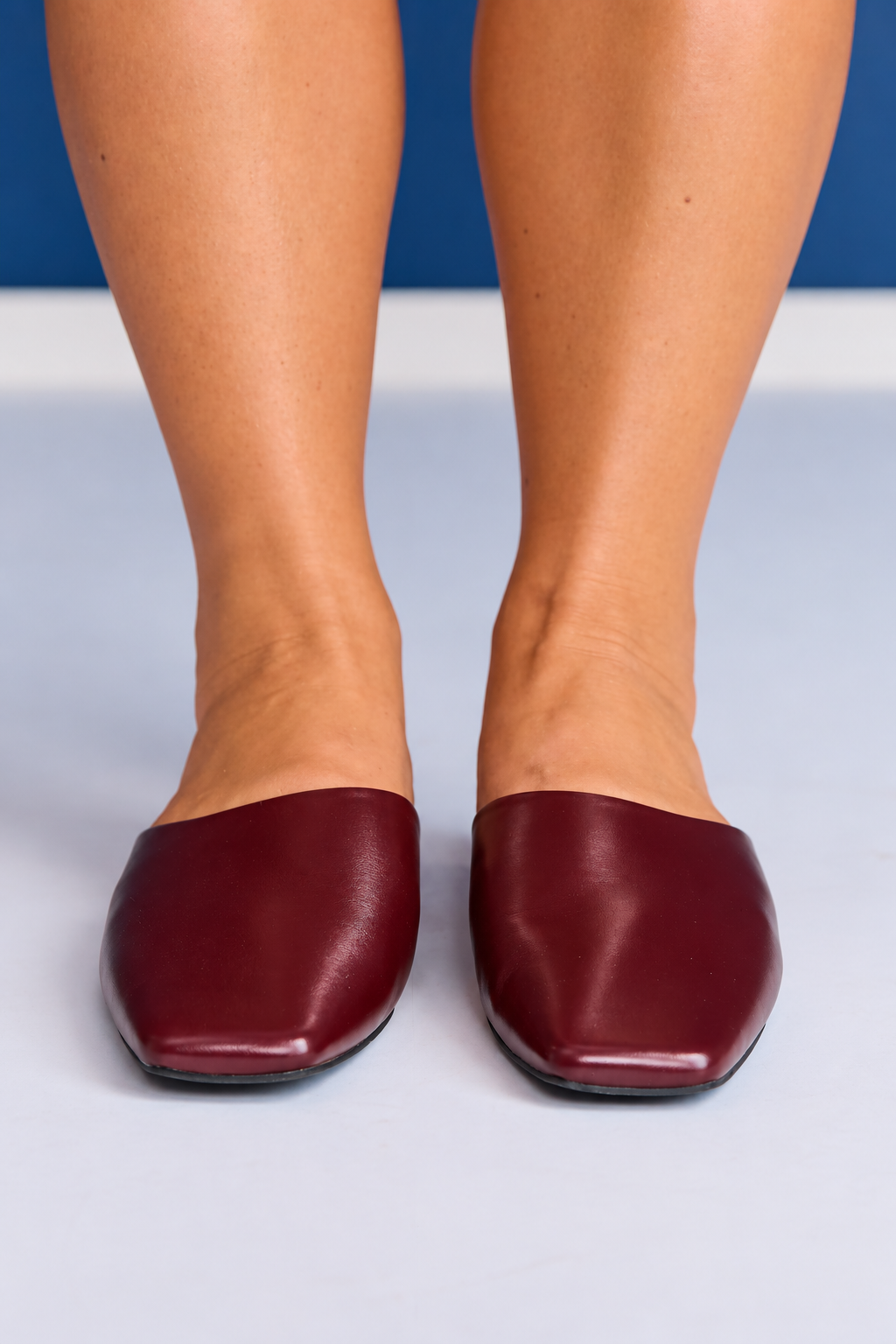 Burgundy Leather Square Toe Mule Flats