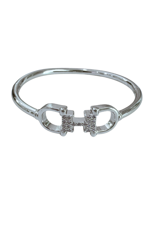 Silver Rhinestone Horsebit Cuff Bracelet