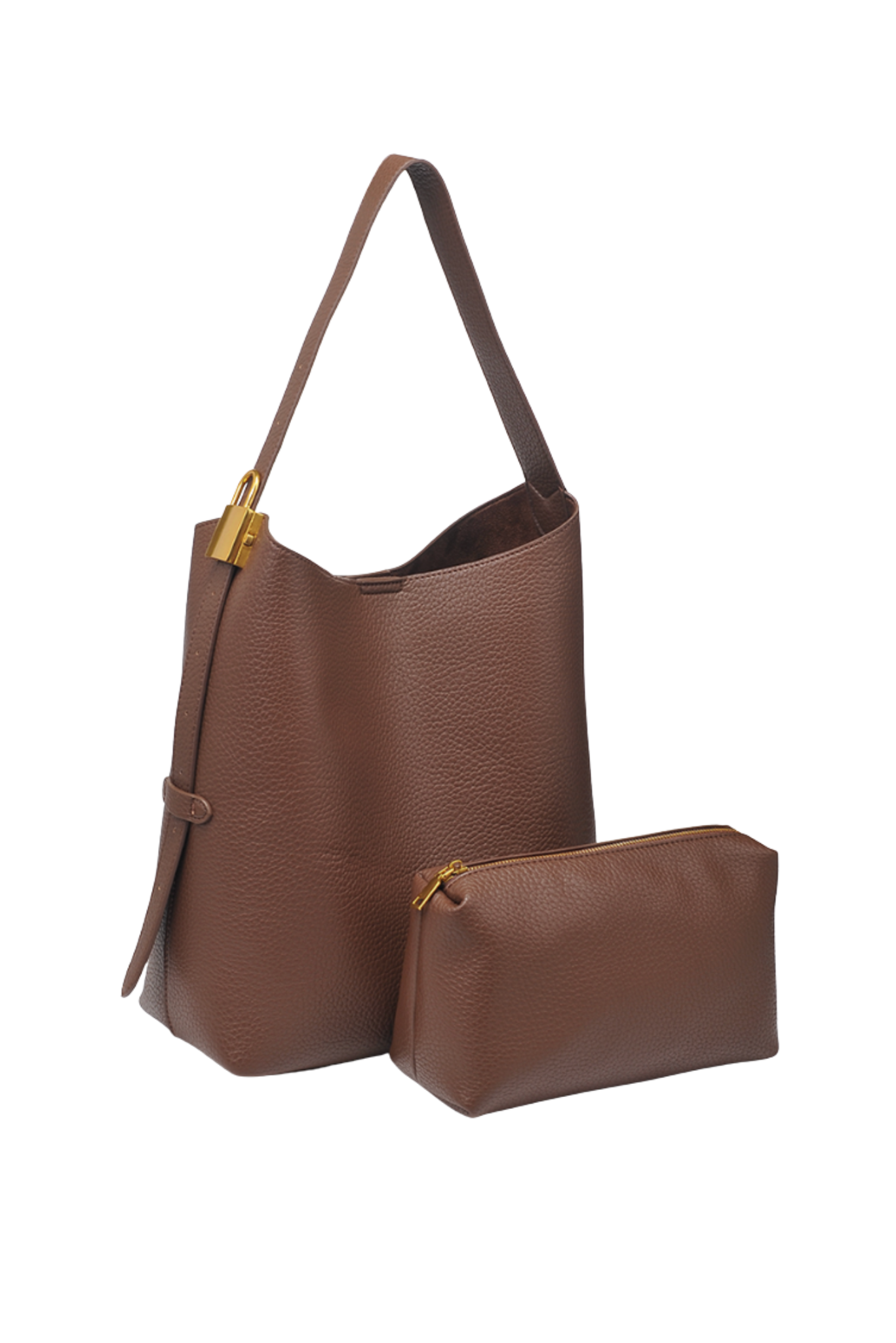 Brown Textured Shoulder Hobo Bag with Zipper Pouch