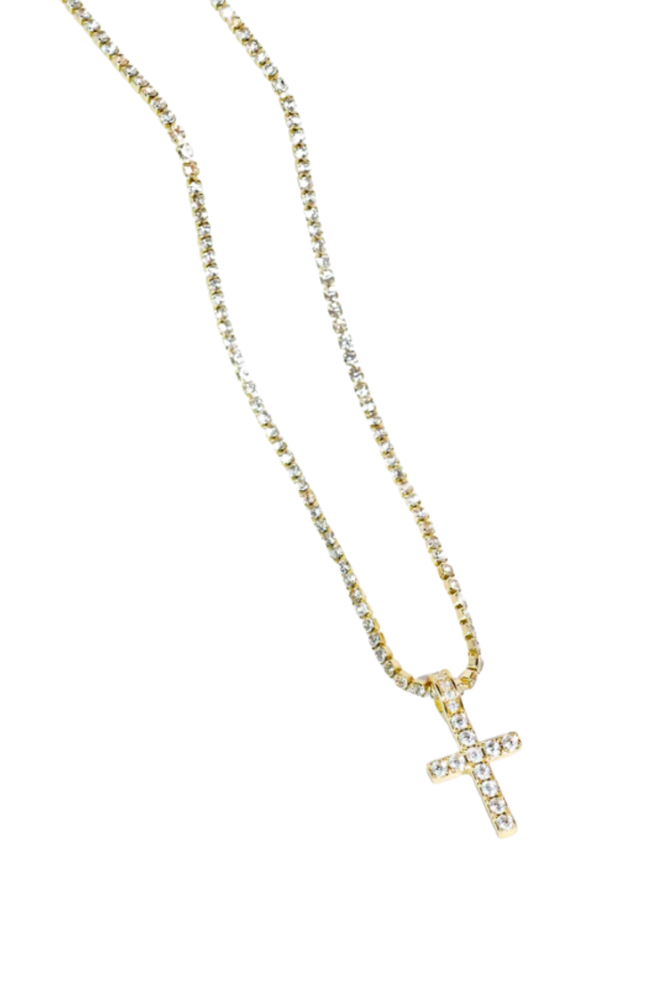 Gold Crystal Chain Cross Charm Necklace