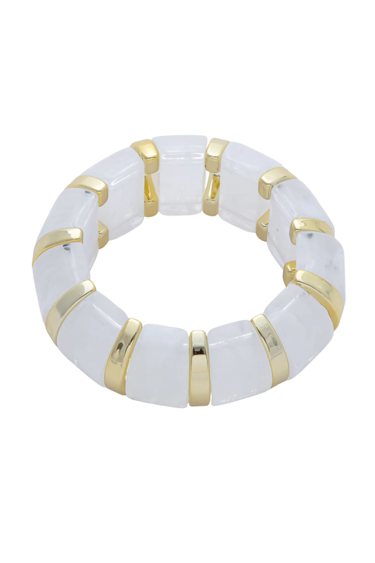 Marble White Stretch Resin Bangle Bracelet