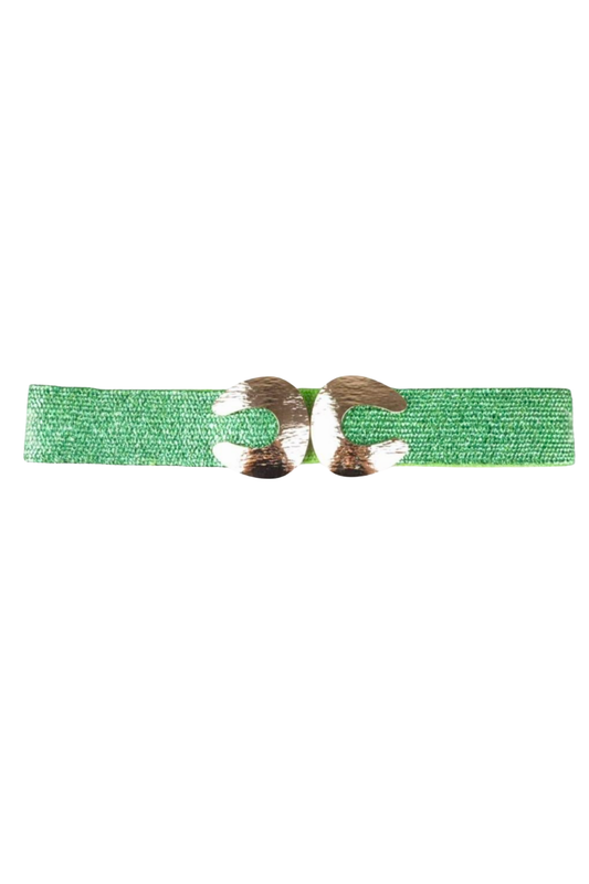 Green Woven Gold Double Buckle Belt