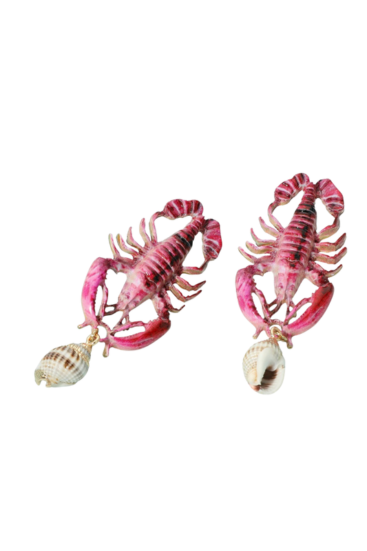 Gold Shimmer Conch Shell Lobster Dangle Earrings