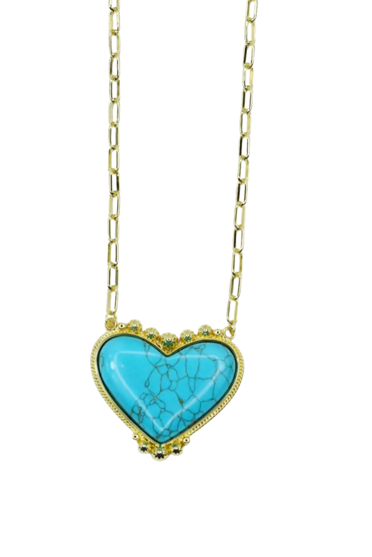 Turquoise Heart Treasure Gold Necklace