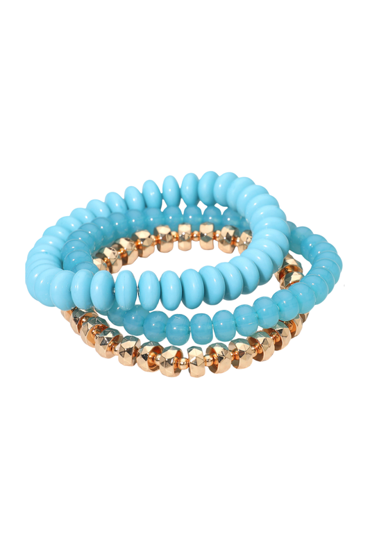 Turquoise and Gold Beaded Stretch Bracelet Set