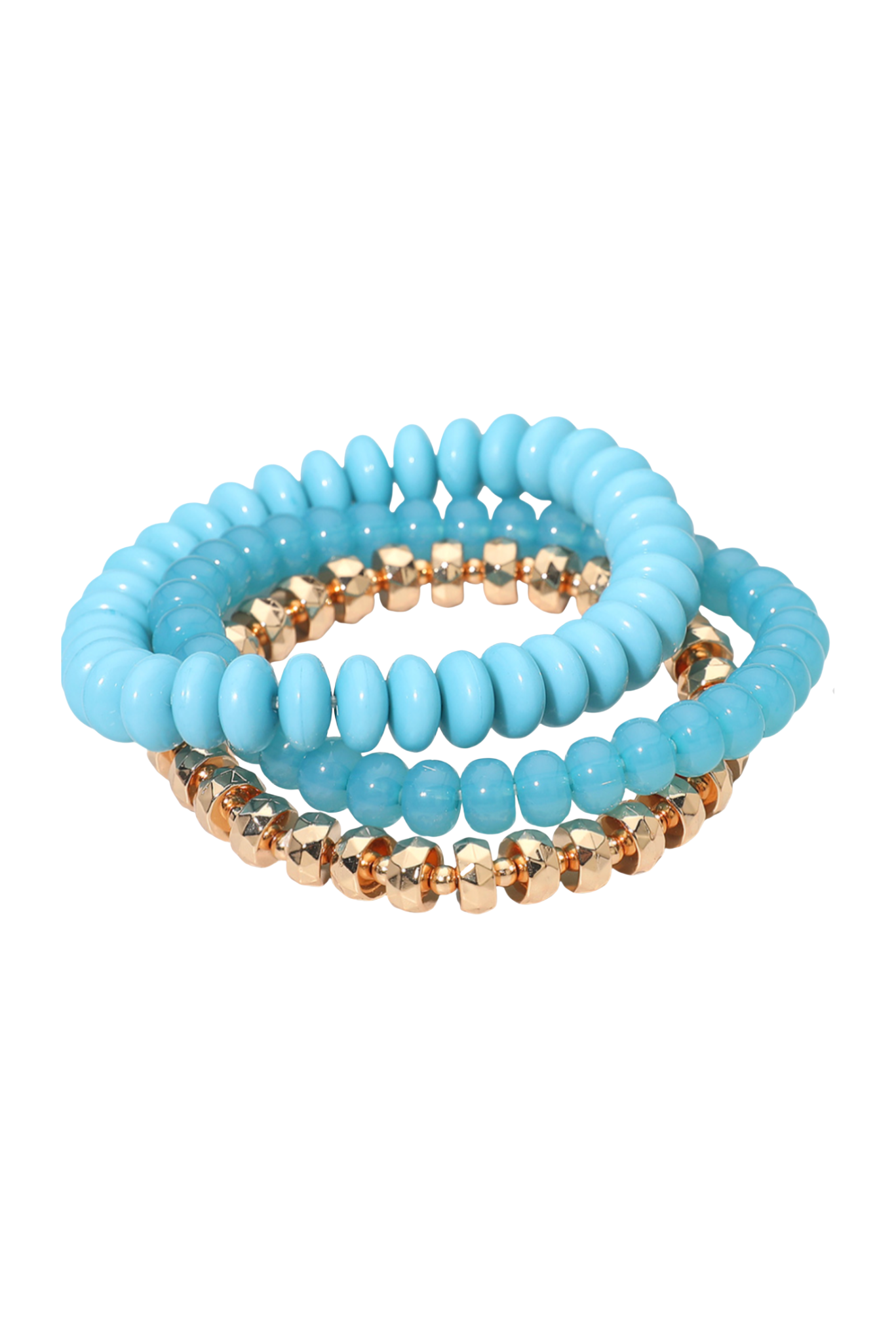 Turquoise and Gold Beaded Stretch Bracelet Set