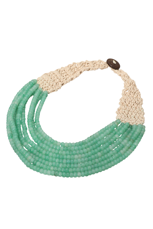 Green Gradient Layer Beaded Crochet Collar Necklace