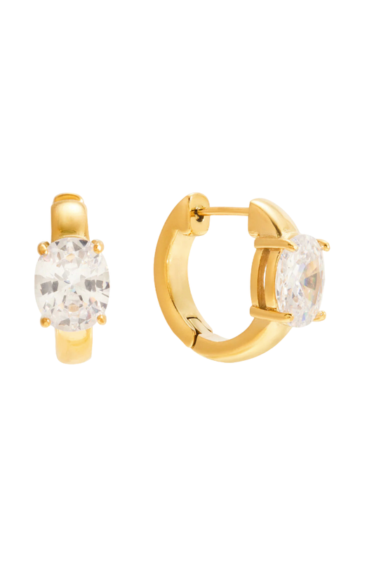 Gold Oval Crystal Stud Hoop Earrings