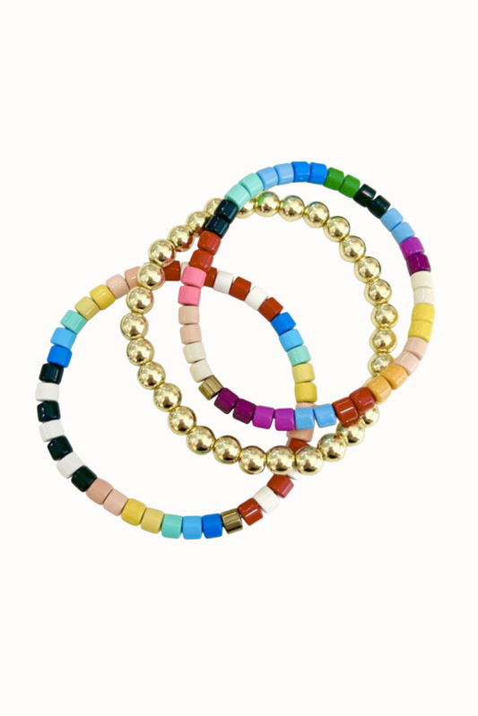 Black and White Inset Multi Beaded Mixed Stack Bracelets