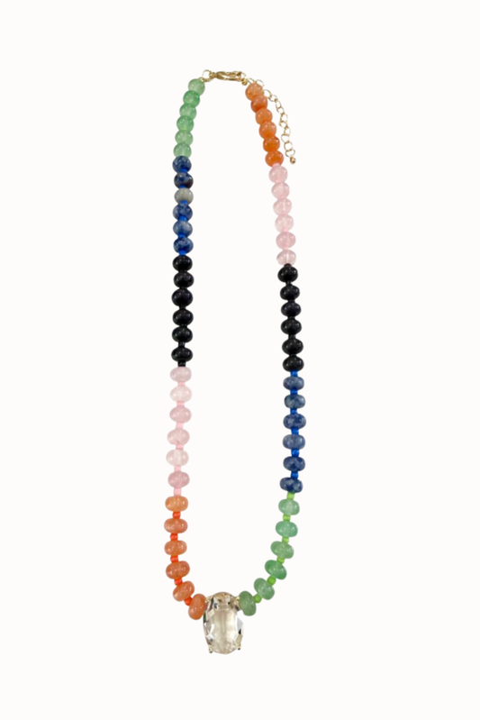 Sunset Stone Crystal Pendant Beaded Necklace