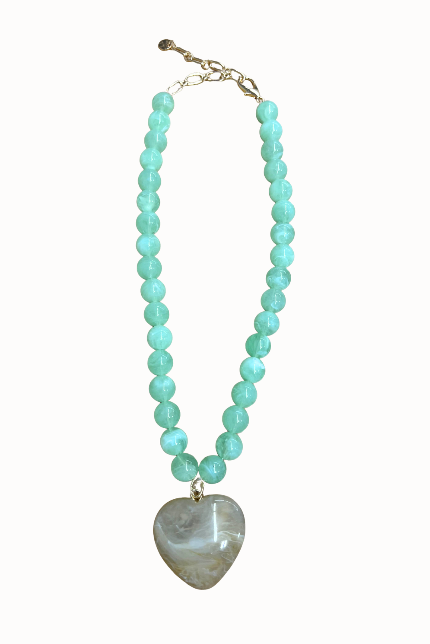 Green Resin Beaded Brown Heart Charm Necklace