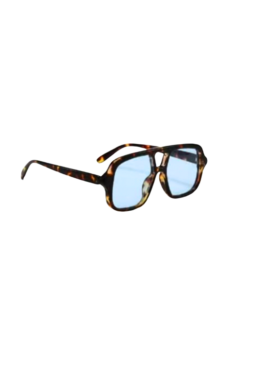 Tortoise Blue Lens Retro Aviator Sunglasses