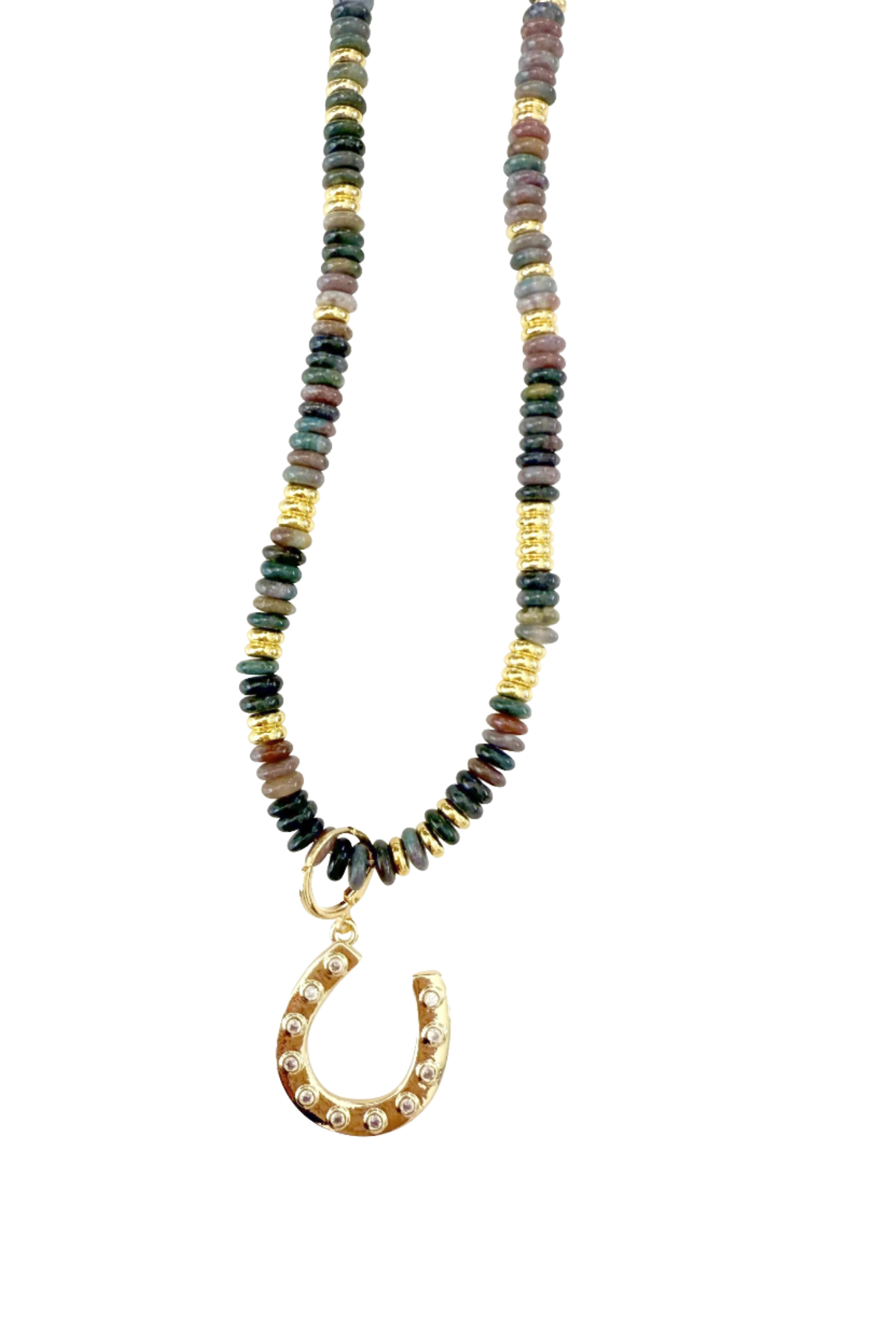 Dark Multicolor Horseshoe Pendant Beaded Necklace
