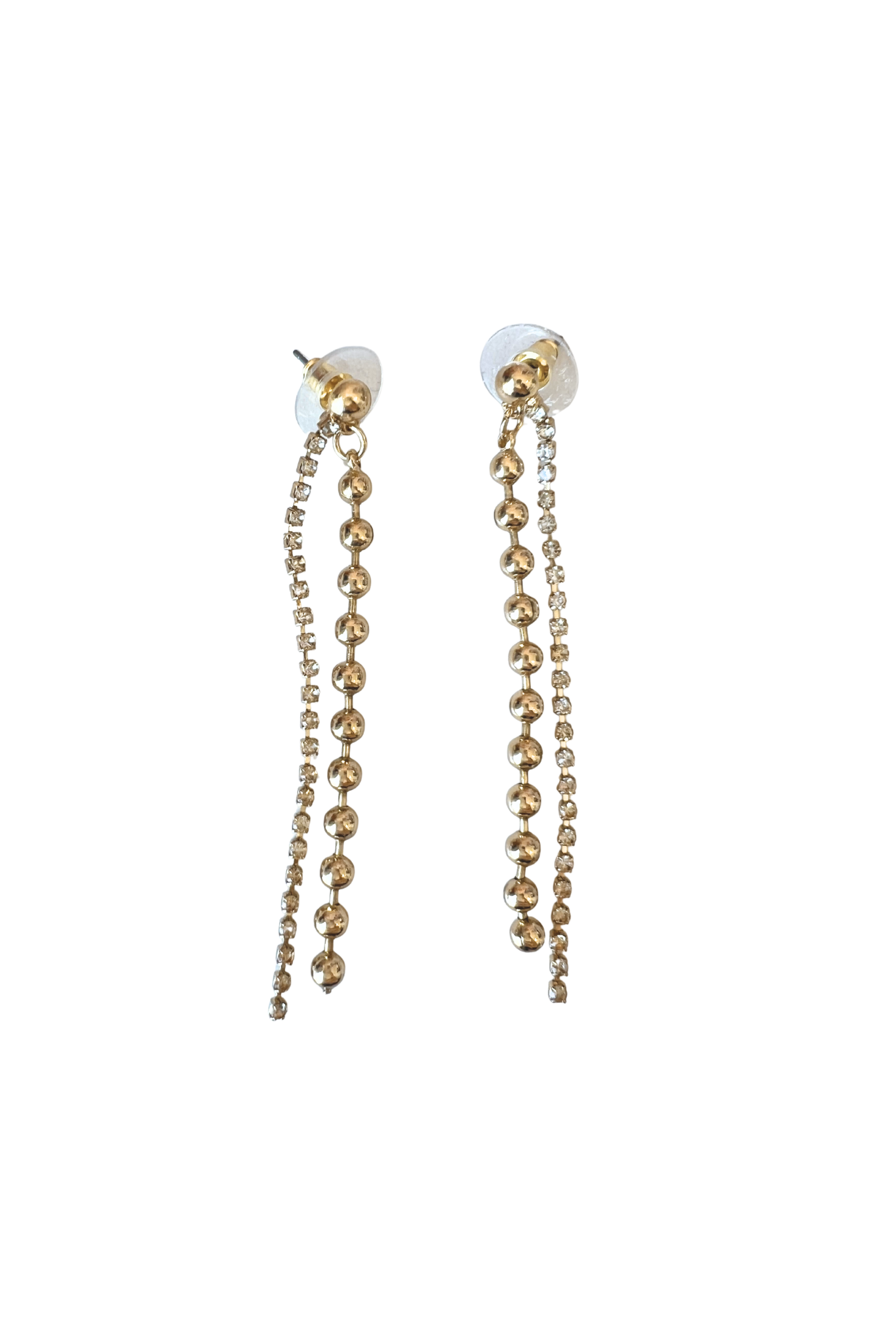Gold and Rhinestone Double Chain Drop Earrings