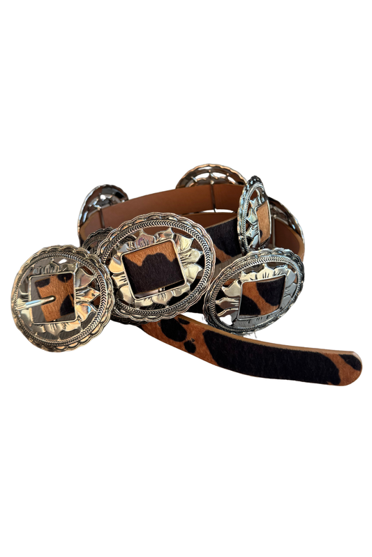 Animal Hide Hair Concho Belt