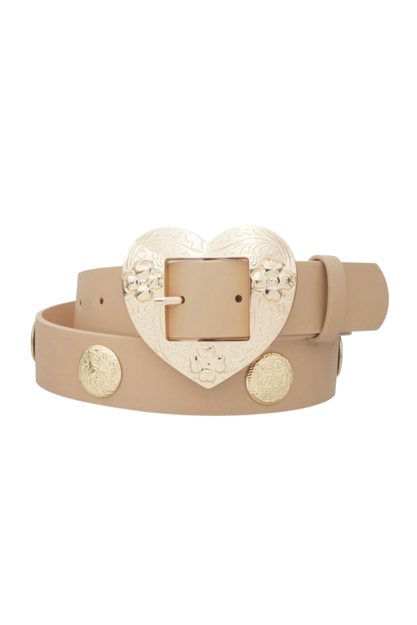 Taupe Floral Heart Concho Open Loop Belt