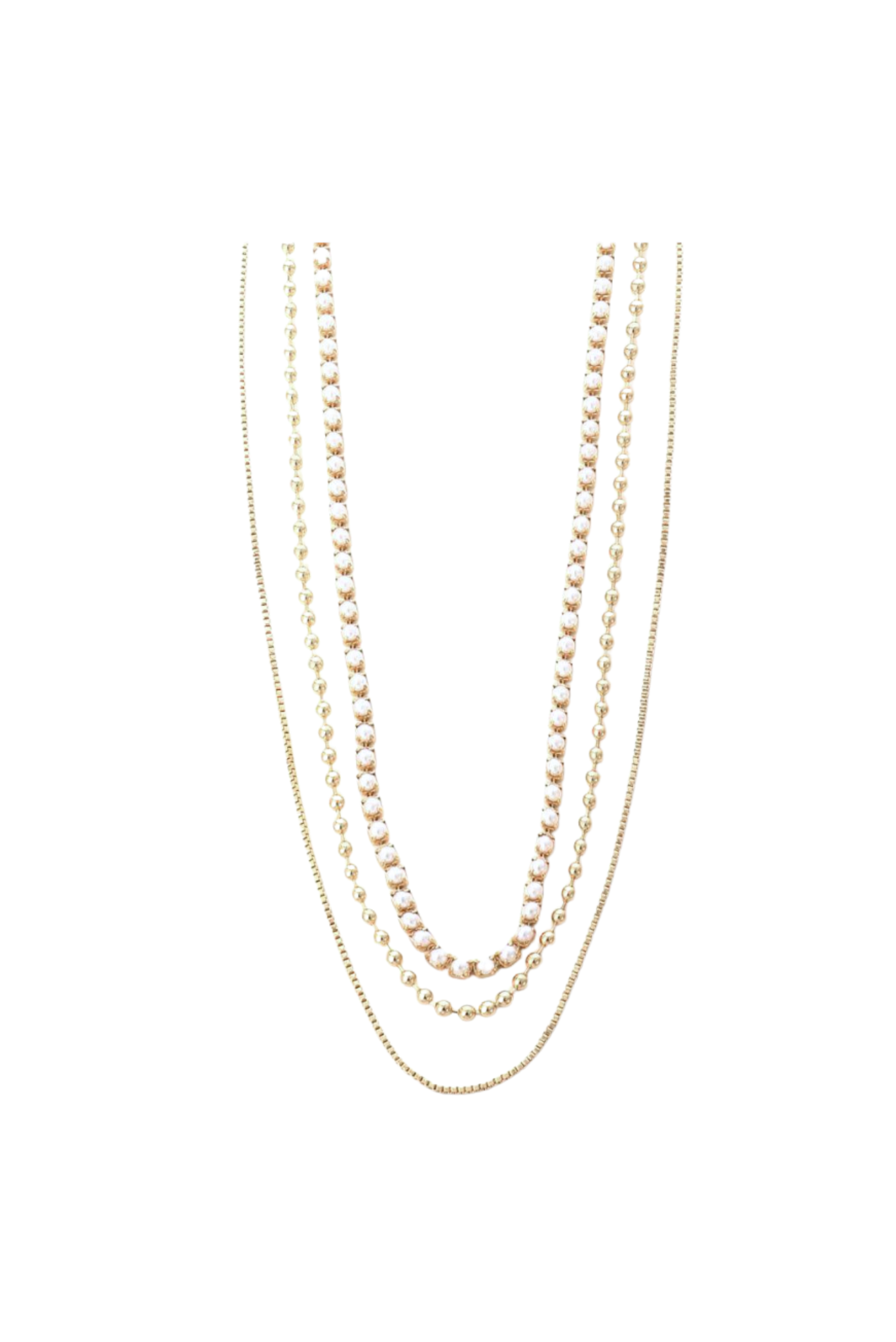 Gold Pearl Link Layered Necklace