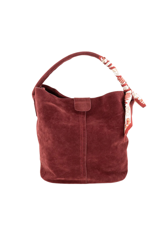 Suede Scarf Bucket Bag In Burgundy