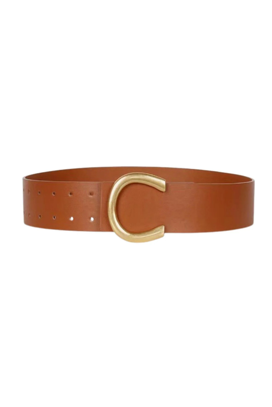 Camel Leather Horseshoe Buckle Wide Belt *FINAL SALE*