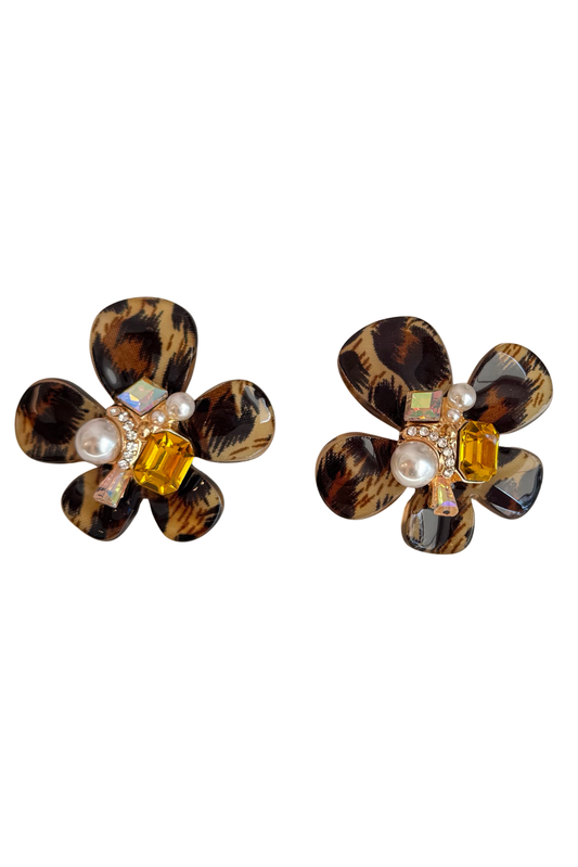 Animal Flower Crystal Cluster Stud Earrings