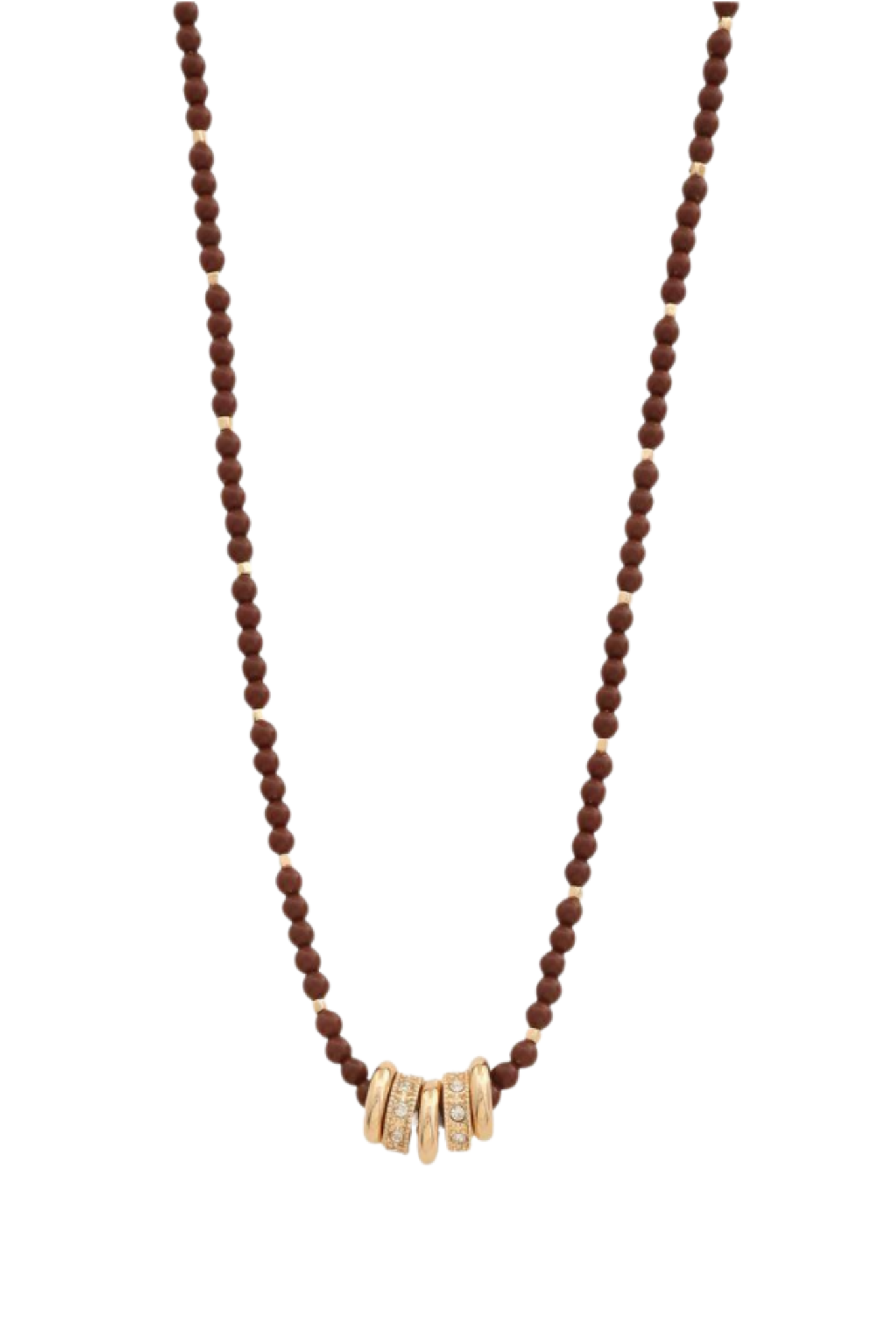 Brown Beaded Gold Stacked Rings Necklace