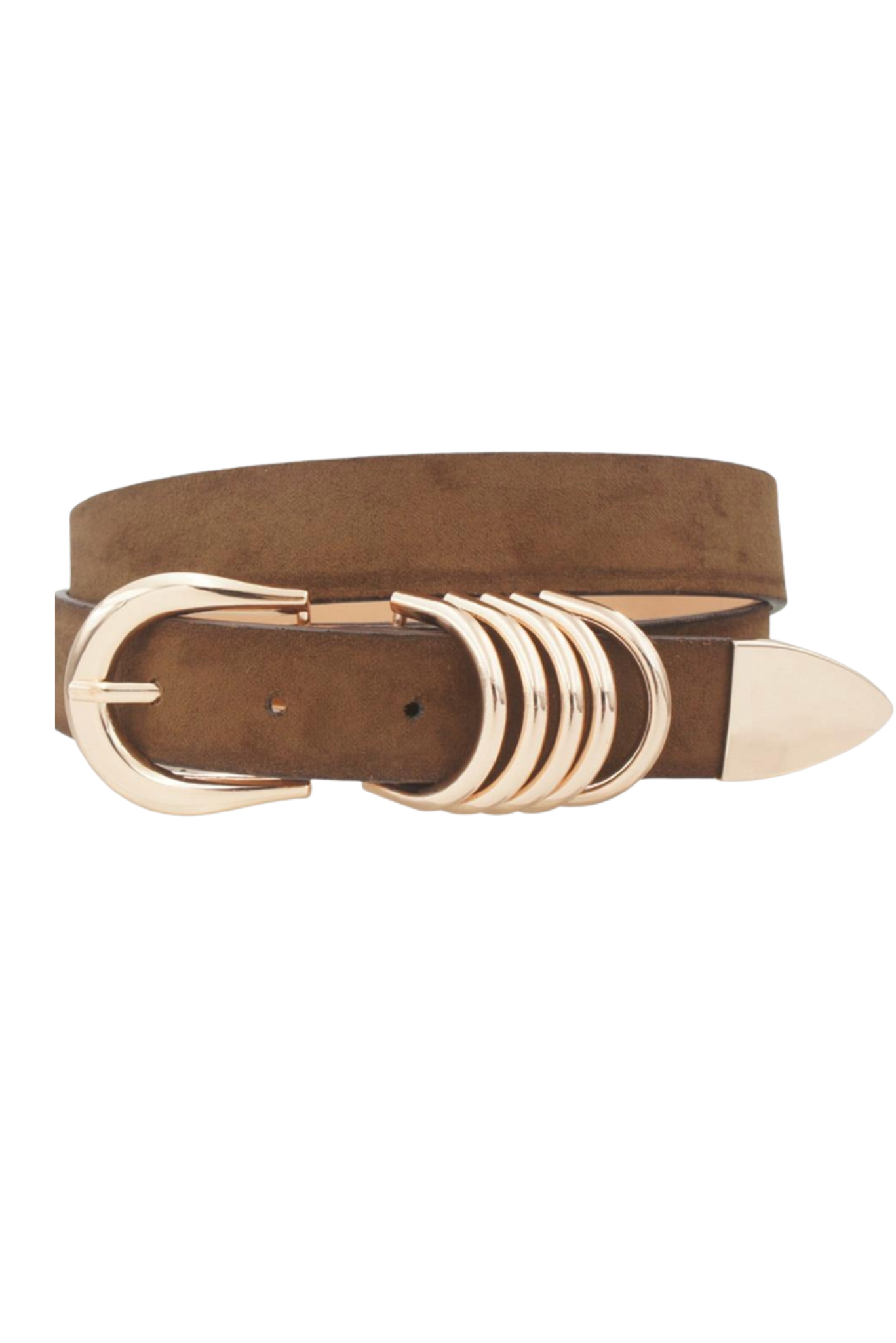 Dark Brown Suede Stacked Ring Belt
