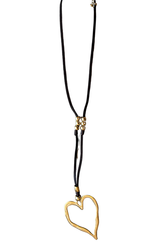 Brown Rope Big Heart Pendant Long Necklace