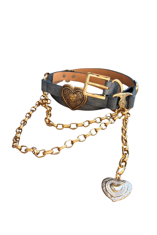 Blue Heart Concho Linked Chain Drape Belt
