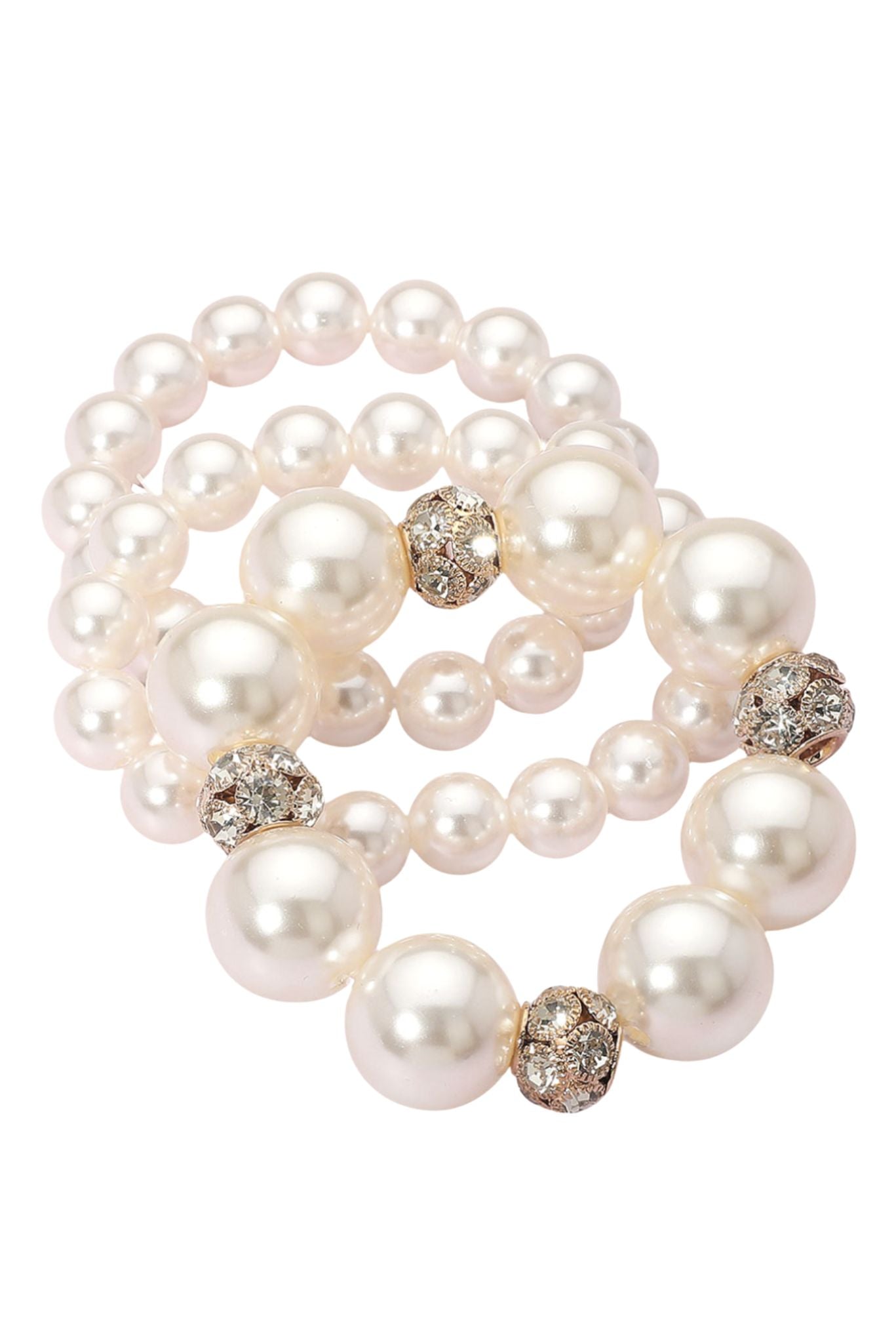 Pearl and Rhinestone Beaded Stretch Bracelet Set