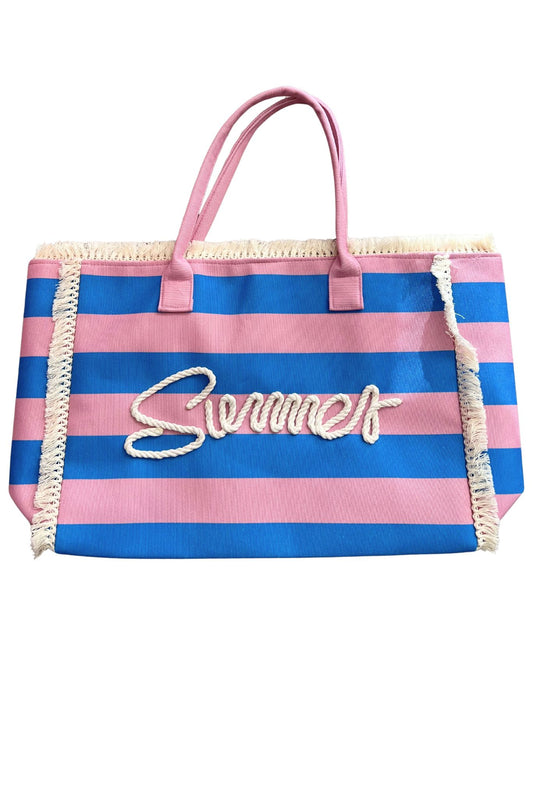 Blue and Pink Striped Summer Rope Fridge Tote Bag