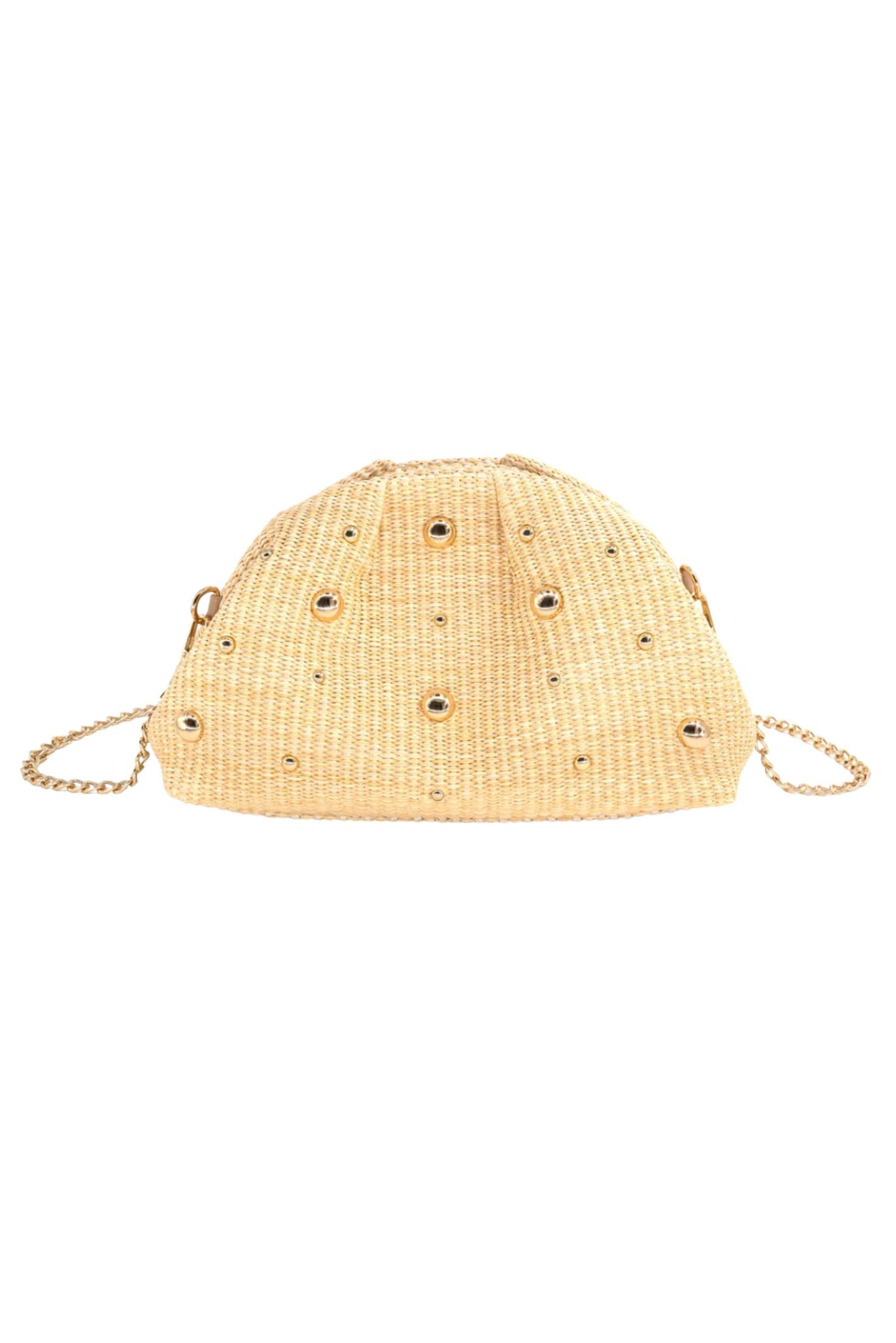 Raffia Gold Studded Clutch
