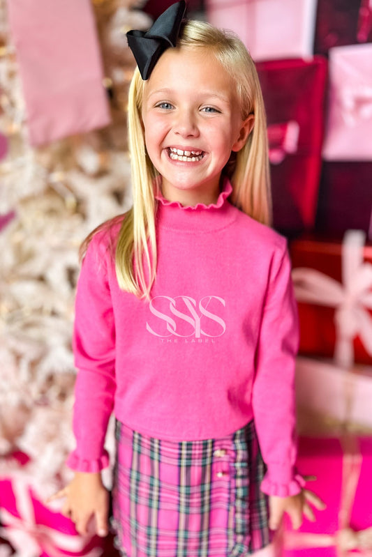SSYS Kids Darby Ruffle Neck Sweater In Pink
