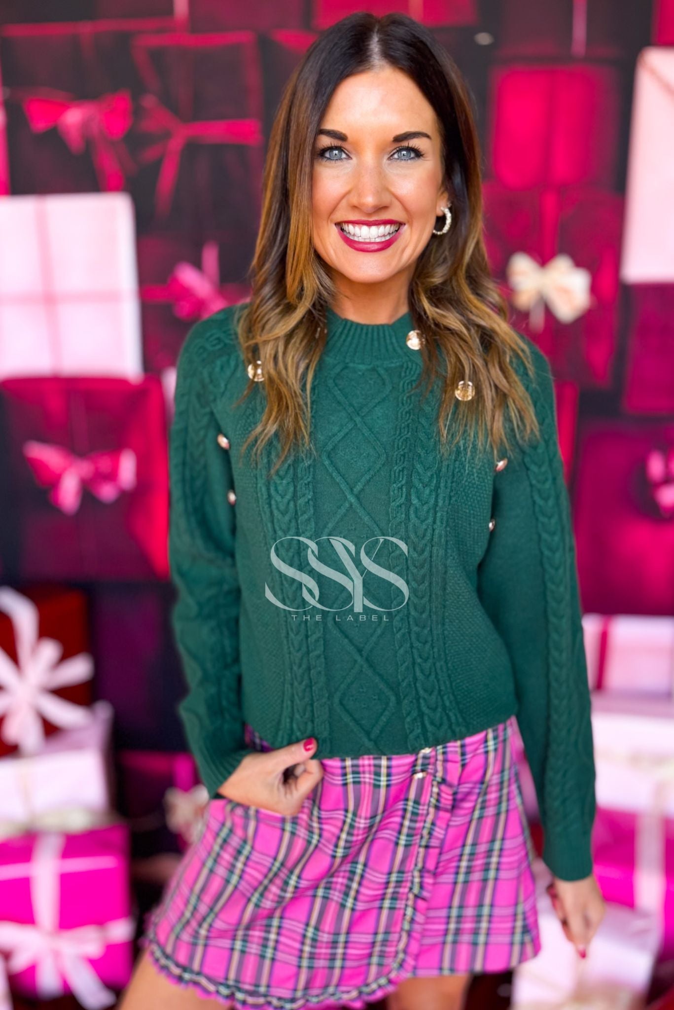 SSYS Larkyn Button Cable Knit Sweater In Hunter