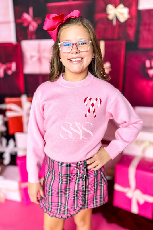 SSYS Kids Candy Cane Sweater In Pink