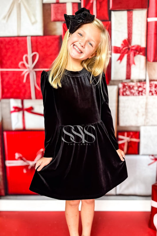 SSYS Kids Angel Velvet Twirl Dress In Black
