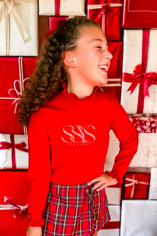 SSYS Kids Darby Ruffle Neck Sweater In Red