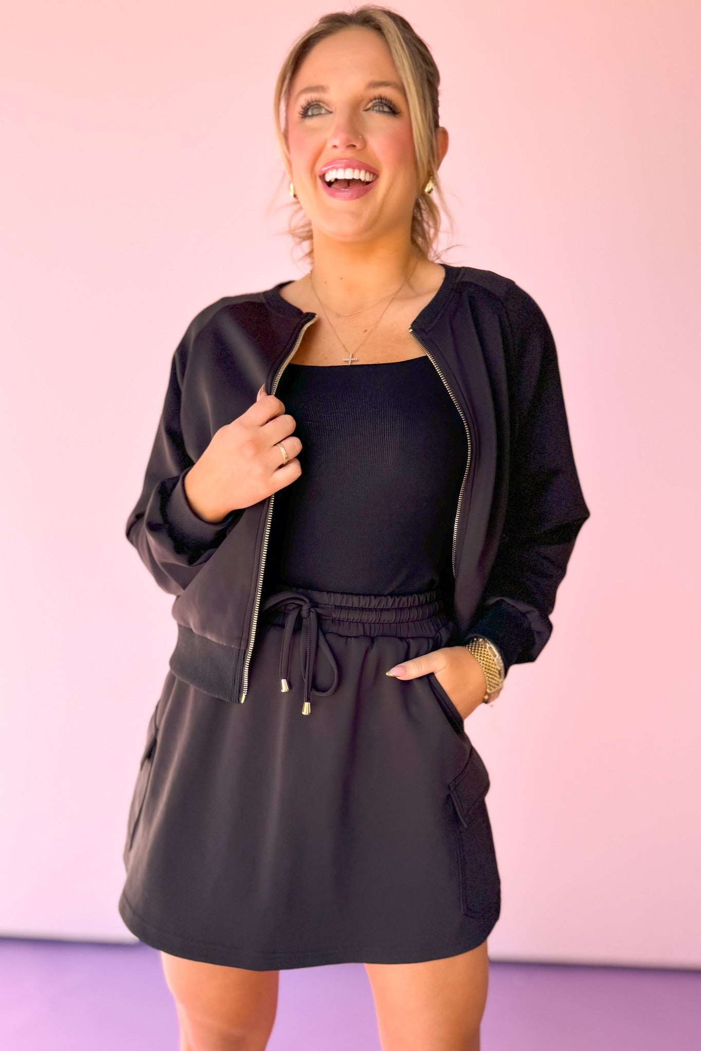 SSYS Evelyn Scuba Cargo Skort In Black *FINAL SALE*