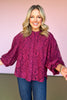 Maroon Lace Bubble Sleeve Button Front Top *FINAL SALE*