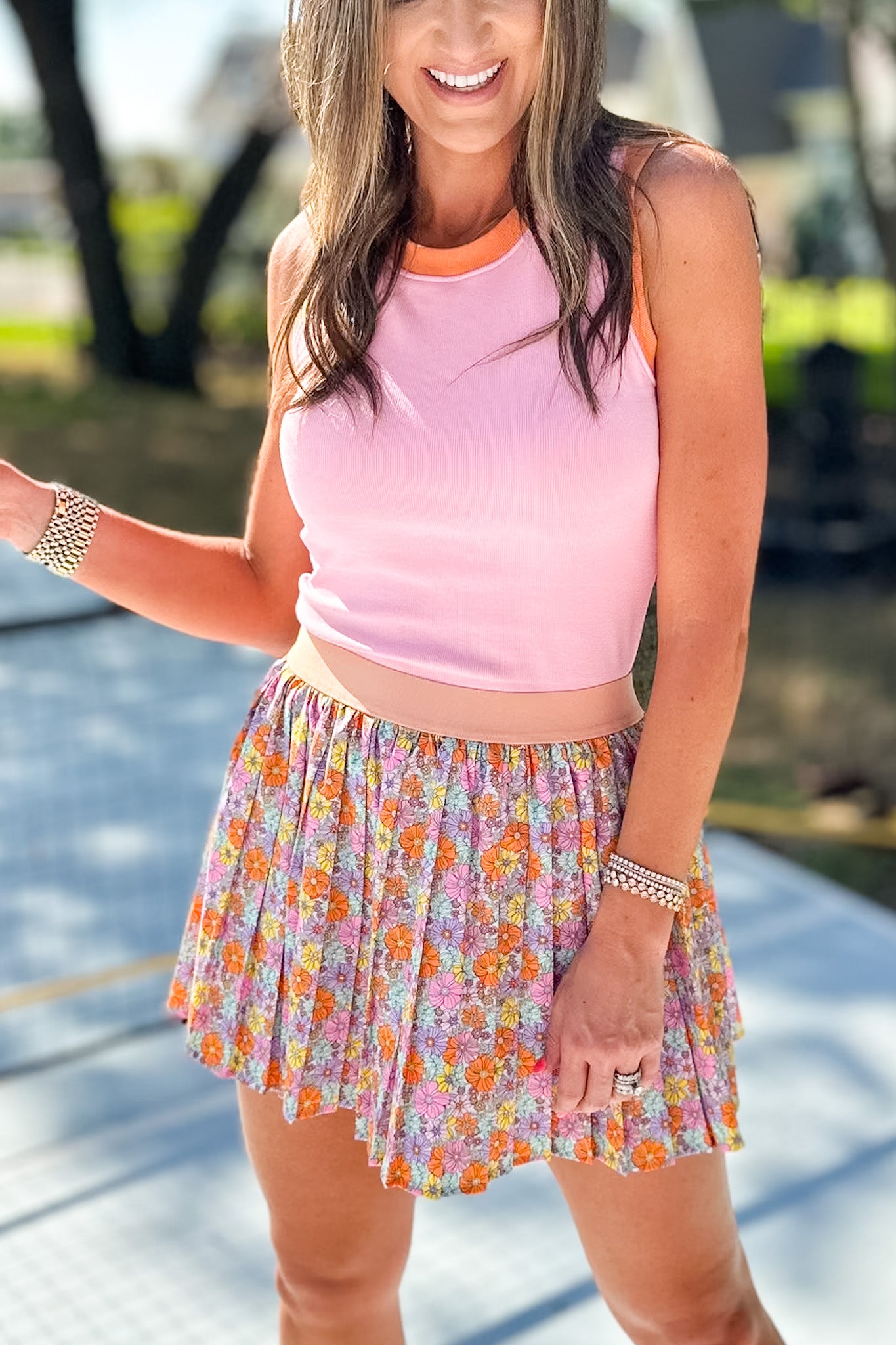 SSYS Ribbed Contrast Crew Neck Tank In Pink