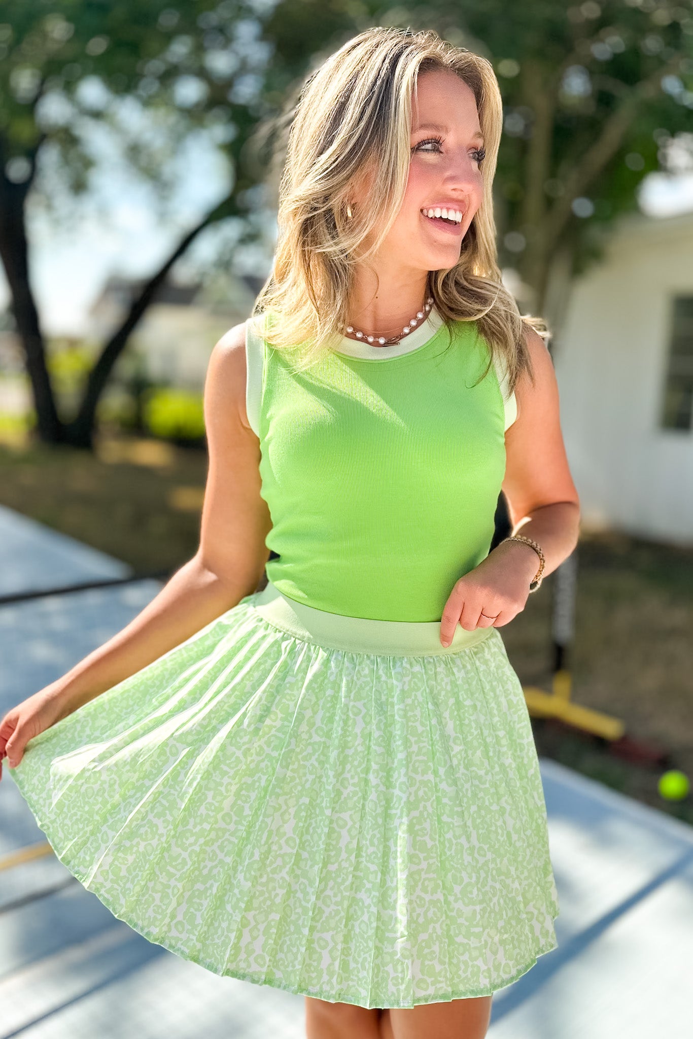 SSYS Lottie Pleated Skort In Lime Animal