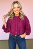 Maroon Lace Bubble Sleeve Button Front Top, must have top, must have style, fall style, fall fashion, elevated style, elevated style, mom style, shop style your senses by mallory fitzsimmons, ssys by mallory fitzsimmons