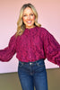 Maroon Lace Bubble Sleeve Button Front Top *FINAL SALE*