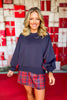 SSYS Crew Neck Printed Inset Scuba Sweatshirt In Navy Red Plaid