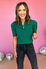 SSYS The Savannah Ruffle Collar 3/4 Sleeve Top In Hunter Green, ssys the label, ssys top, savannah top, must have top, ruffle neck top, elevated top, mom style, fall style, fall fashion, shop style your senses by Mallory Fitzsimmons, ssys by Mallory Fitzsimmons