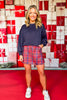SSYS Crew Neck Printed Inset Scuba Sweatshirt In Navy Red Plaid