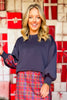 SSYS Crew Neck Printed Inset Scuba Sweatshirt In Navy Red Plaid