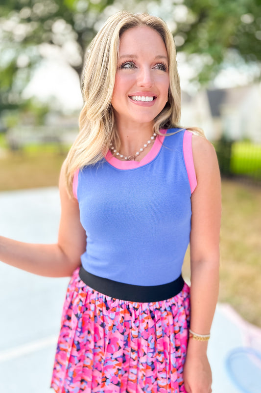 SSYS Ribbed Contrast Crew Neck Tank In Indigo *FINAL SALE*