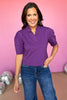 SSYS The Savannah Ruffle Collar 3/4 Sleeve Top In Purple, ssys the label, ssys top, savannah top, must have top, ruffle neck top, elevated top, mom style, fall style, fall fashion, shop style your senses by Mallory Fitzsimmons, ssys by Mallory Fitzsimmons