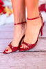 Red Textured Ankle Strap Heels