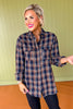 Navy Plaid Collared Button Down Front Pocket Top *FINAL SALE*, fall top, on sale top, oversized top, fall trend top, trendy top, fall fashion, fall outfit inspo, flirty fall fun, flannel top, button down top, perfect fall top, chic style, elevated basics, SSYS by mallory fitzsimmons